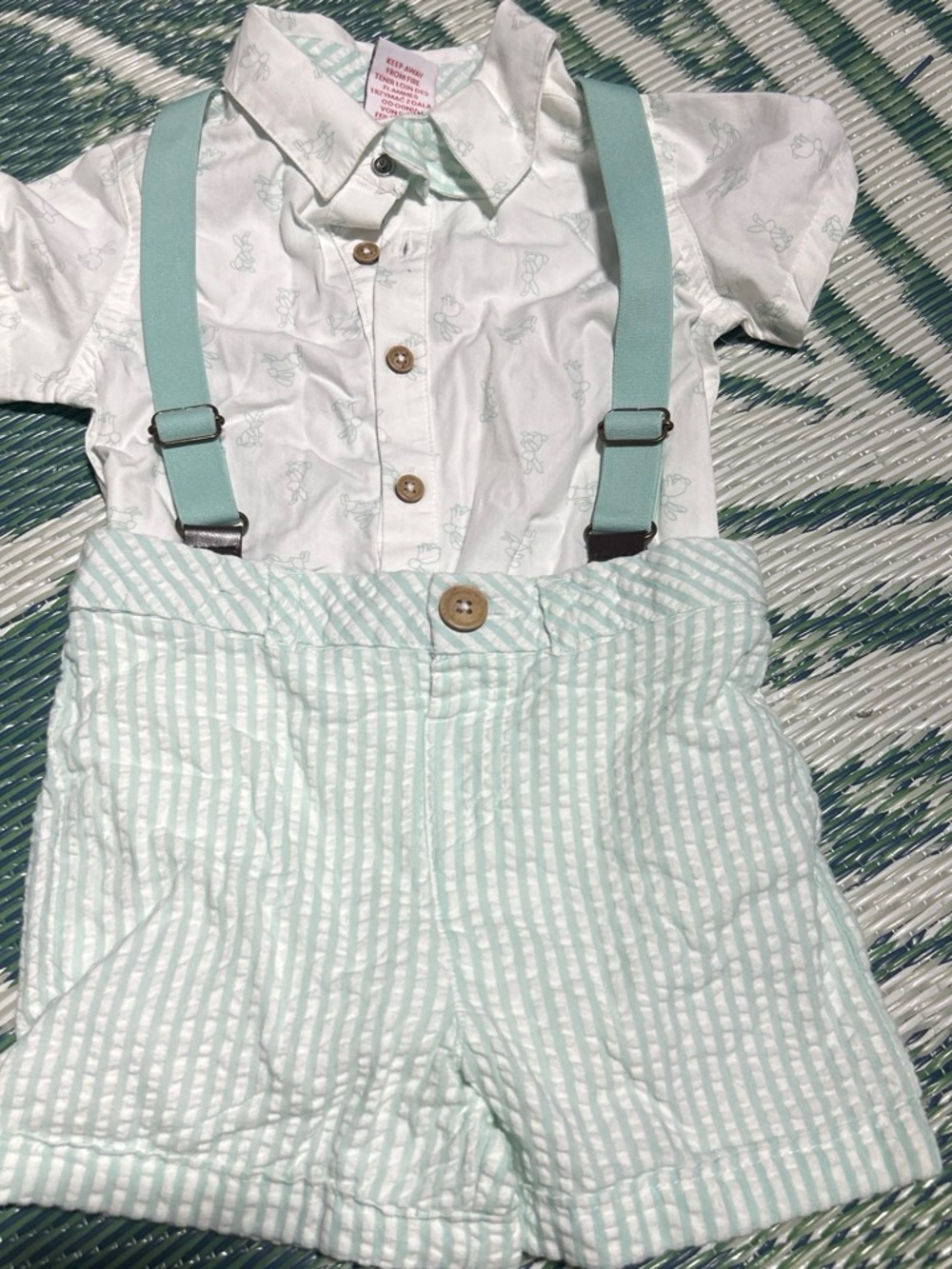 Tommy Bahama Mint Striped Seersucker Shorts with Matching Suspenders
